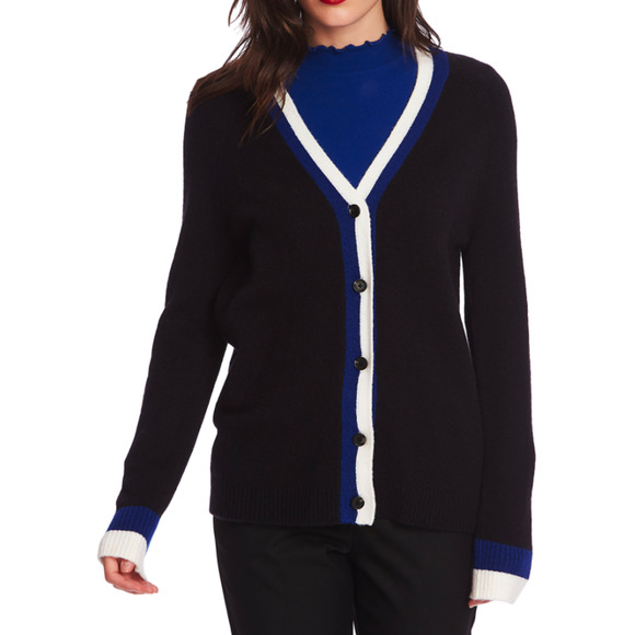 Court & Rowe Womens Stripe Trim Cardigan Sweater Button Up Black S Small - Picture 1 of 8